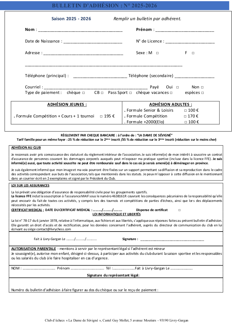 Aperçu bulletin d'adhésion