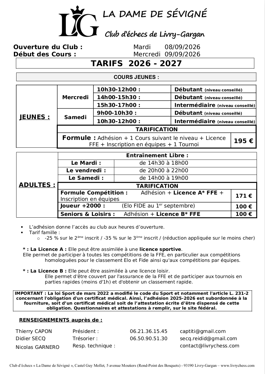 Aperçu bulletin de tarif